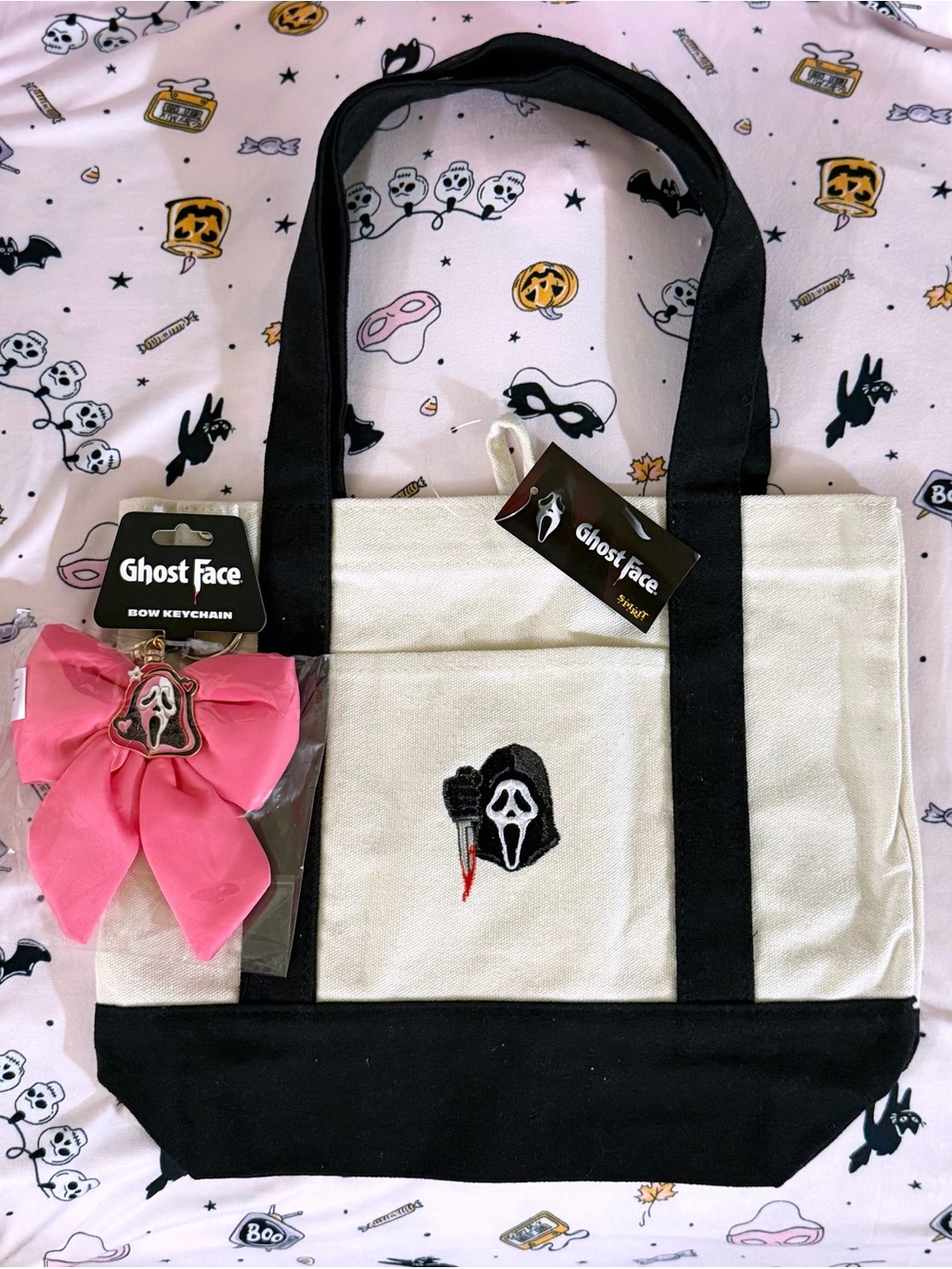 Ghostface Scream mini tote and Ghostface bow keychain Set